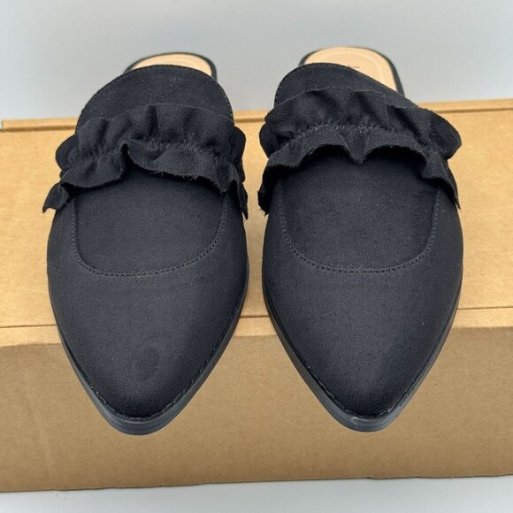 Journee Collection Womens Kessie Black Ruffle Slip-On Mule Flats Size 8.5 NEW - Picture 2 of 10